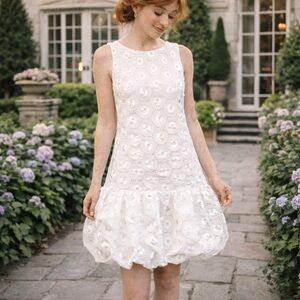 Tibi White Cotton Eyelet Embroidered Flounce Hem Sleeveless Mini Dress Size 2